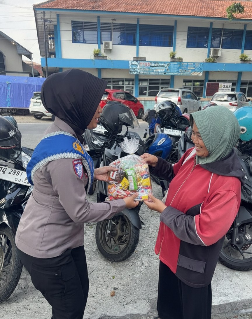 BHAKTI SOSIAL DUTA PELAYANAN: Satlantas Polres Sragen Beri Bantuan Sosial (Bansos) kepada Warga di Lingkungan SATPAS
