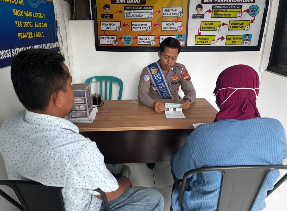 Polantas Menyapa: Duta Pelayanan Satlantas Polres Sragen Edukasi Masyarakat Lewat Flyer Standar Pelayanan SIM
